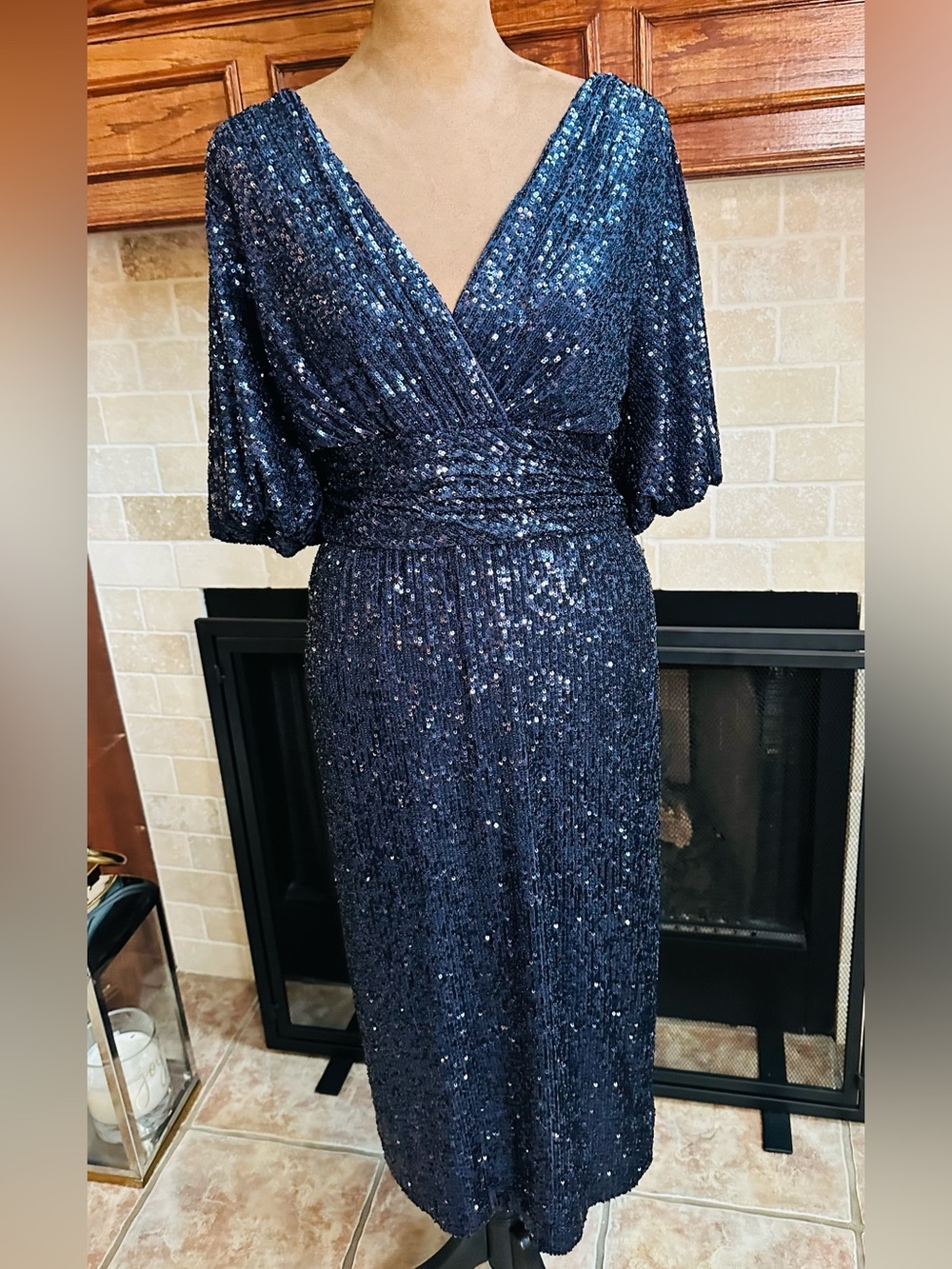 NWT Teri Jon Rickie Freeman Navy Sequin Cocktail Dress Sz 10 Elegant Evening MOB